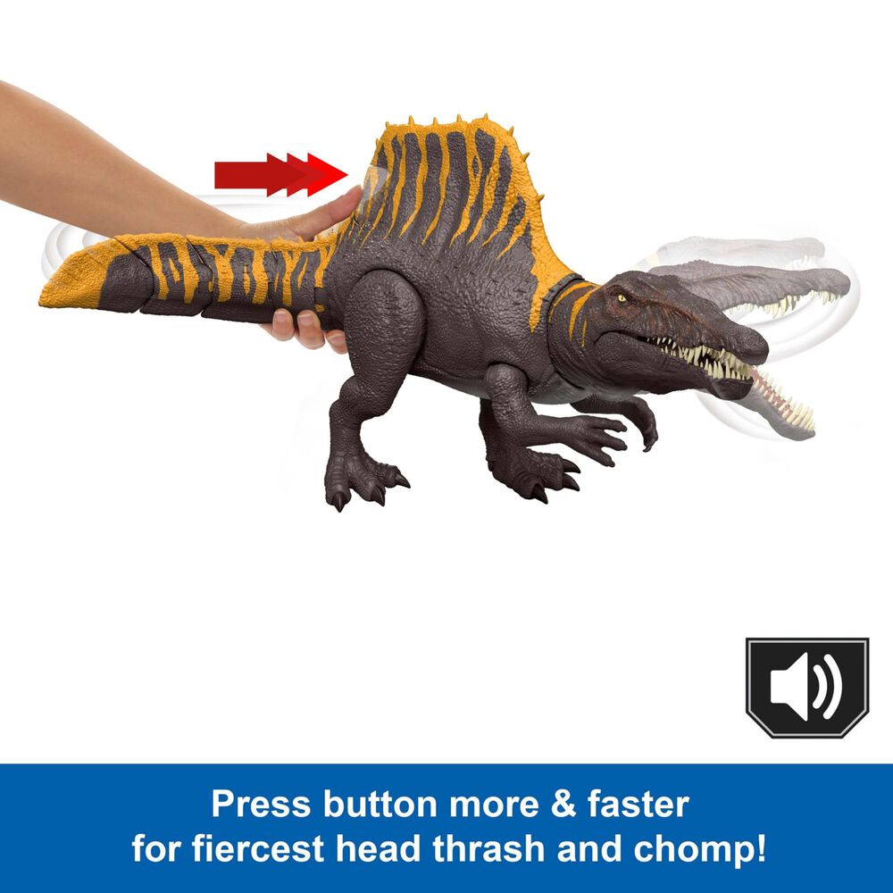 Jurassic World Rebirth Tail Thrasher Spinosaurus Action Figure in Brown and Yellow, , large