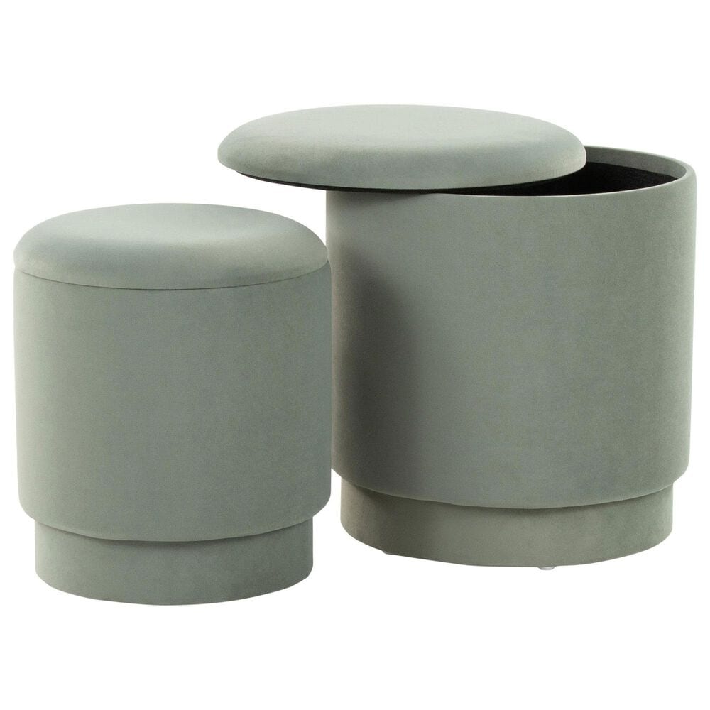 Lumisource Marla 2-Piece Upholstered Ottoman Set in Light Green Velvet, , large