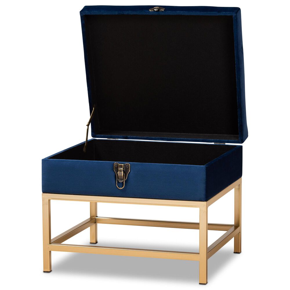 Baxton Studio Aliana Storage Ottoman in Navy Blue/Gold, , large