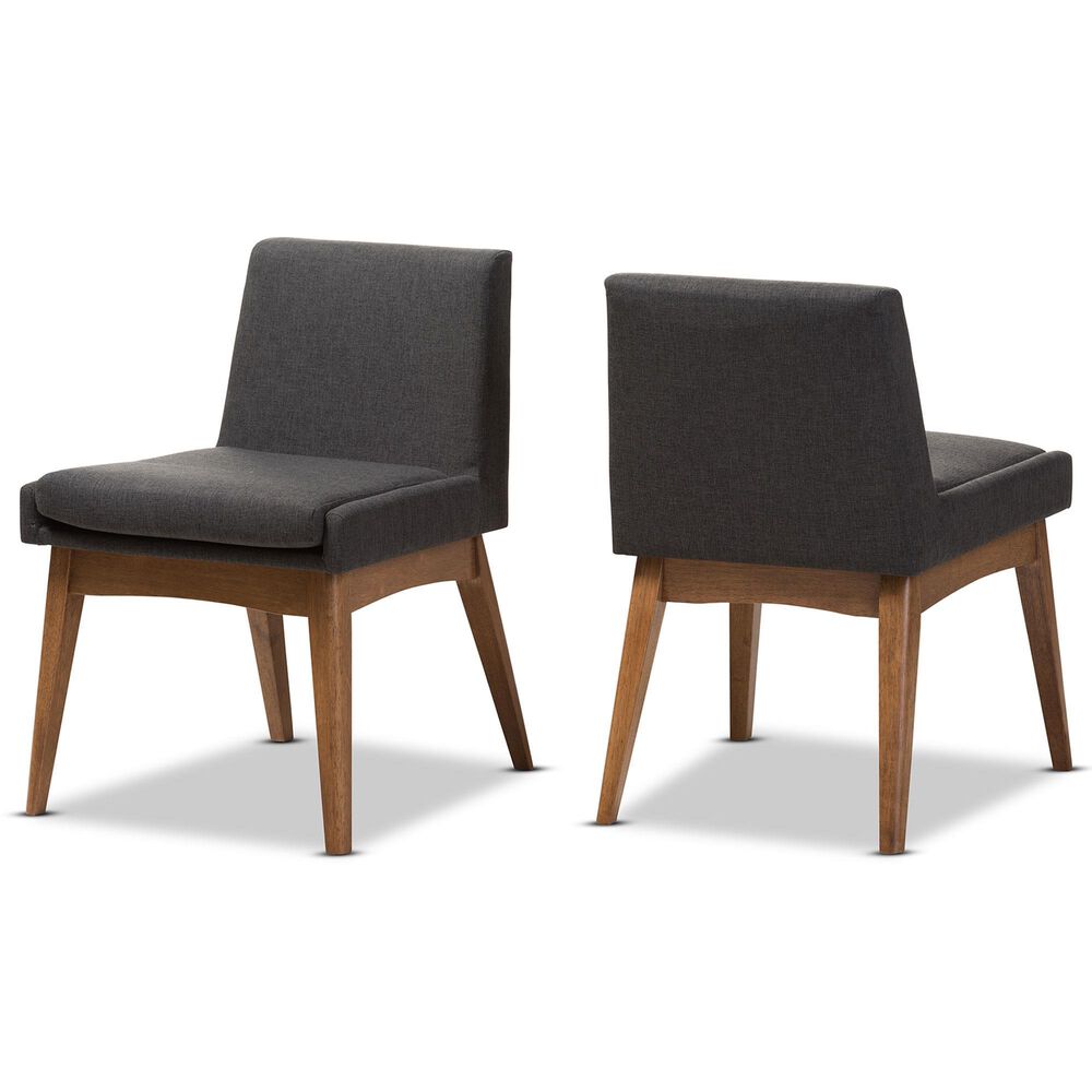 Baxton Studio Nexus Side Chair with Dark Grey Cushion in Walnut Brown (Set of 2), , large