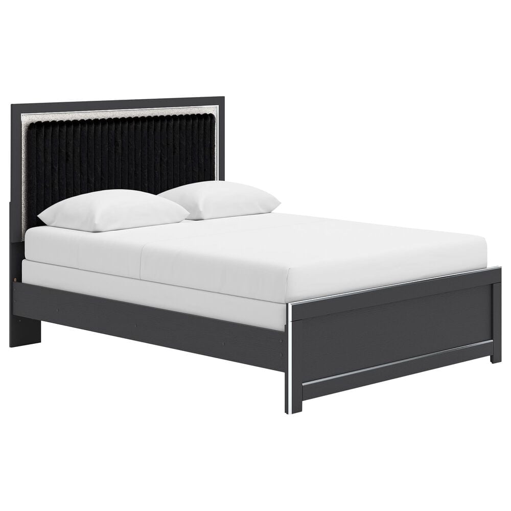 Ashley Zuraleus Queen Upholstered Panel Bed in Matte Black and Chrome, , large