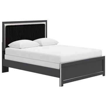 Ashley Zuraleus Queen Upholstered Panel Bed in Matte Black and Chrome, , large