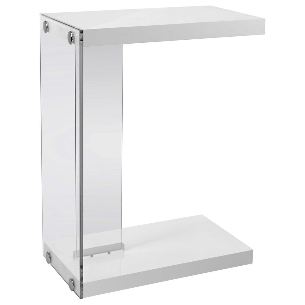 Monarch Specialties Accent Table with Tempered Glass in Glossy White , , large