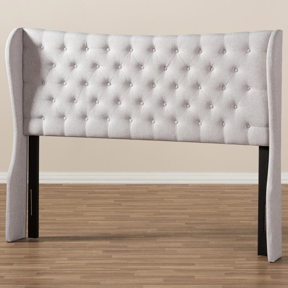 Baxton Studio Cadence King Wingback Headboard in Greyish Beige, , large