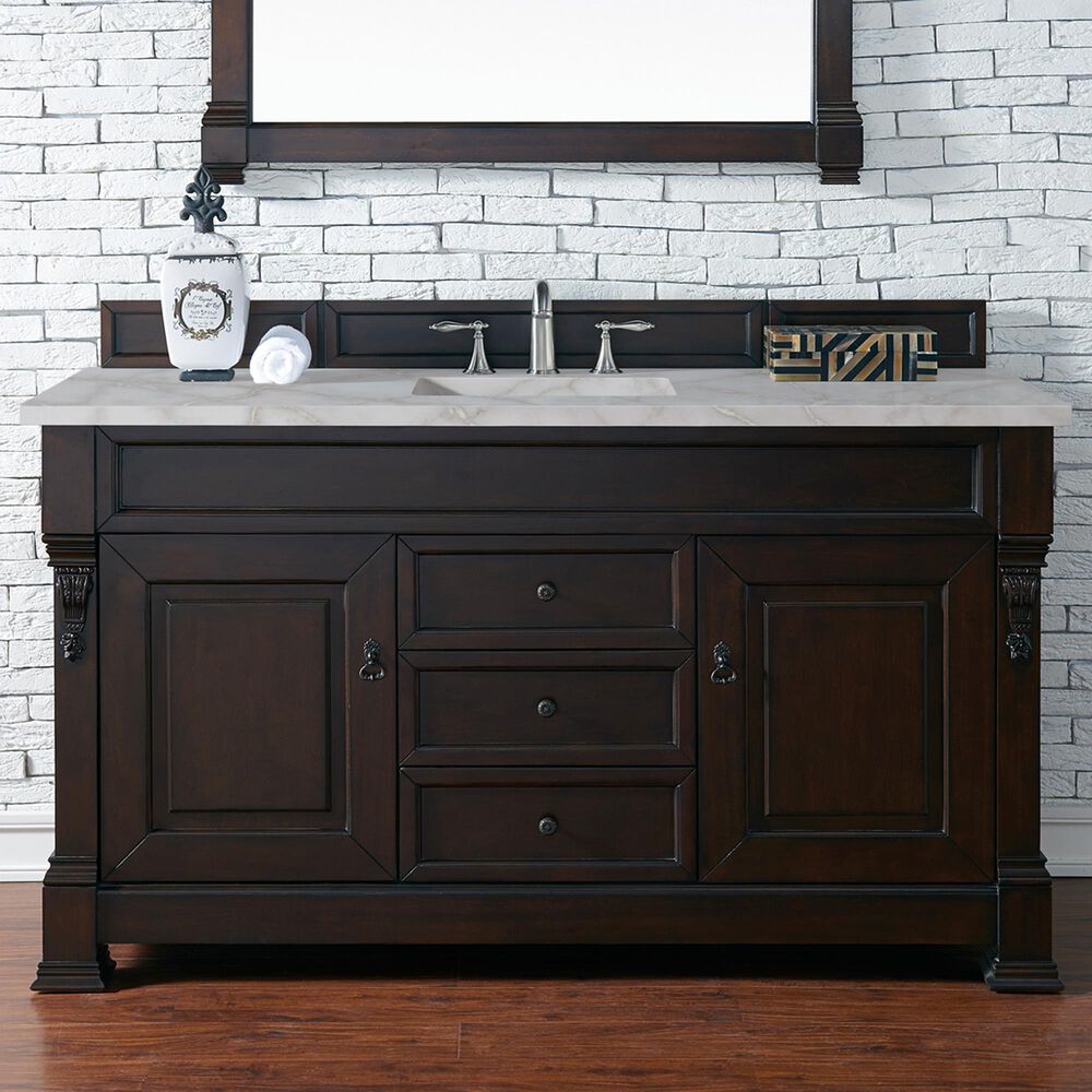 James Martin Vanities Brookfield 60&quot; Single Bathroom Vanity in Burnished Mahogany with 3 cm Lime Delight Quartz Top and Rectangular Sink, , large