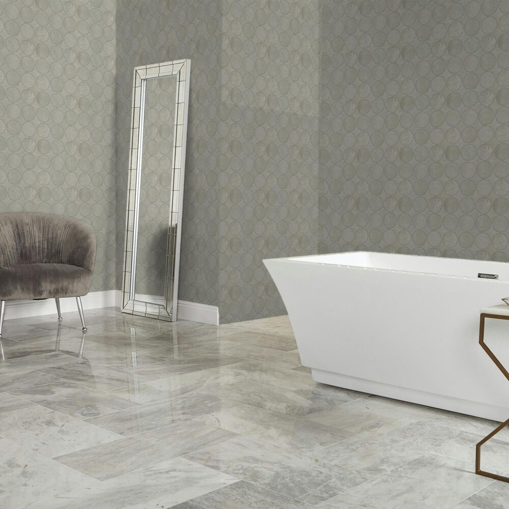 Dal-Tile Rekindle Light Grey 13.5&quot; x 13.5&quot; Canvas Dot Porcelain Mosaic Sheet, , large