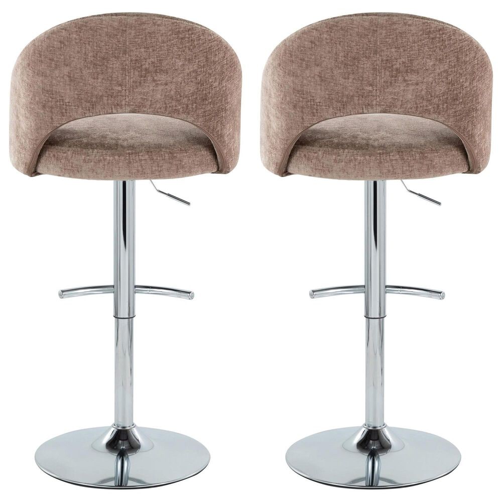 LumiSource Renee Adjustable Swivel Bar Stool with Brown Fabric Upholstery in Chrome (Set of 2), , large