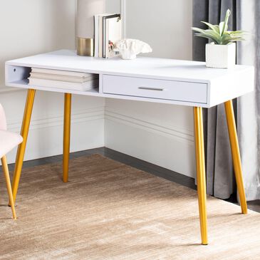Safavieh Jorja 1-Drawer Desk in White/Gold, , large