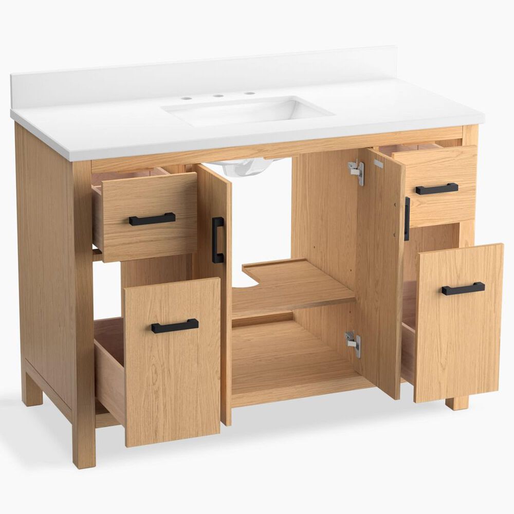 Kohler Kresla 48" Single Bathroom Vanity in Light Oak with 3 cm White Quartz Top and Rectangular Sink, , large