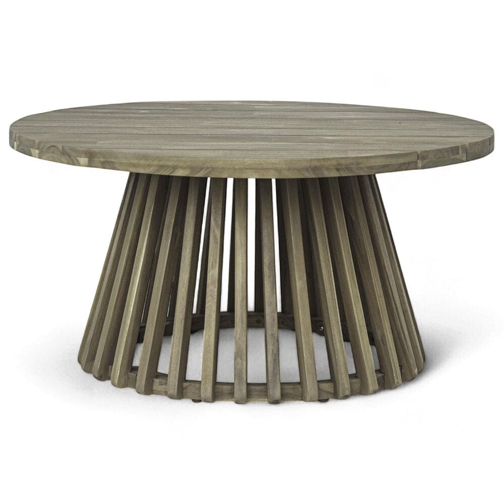 Hearth and Haven Outdoor Round Coffee Table with Slatted Base in Gray, , large