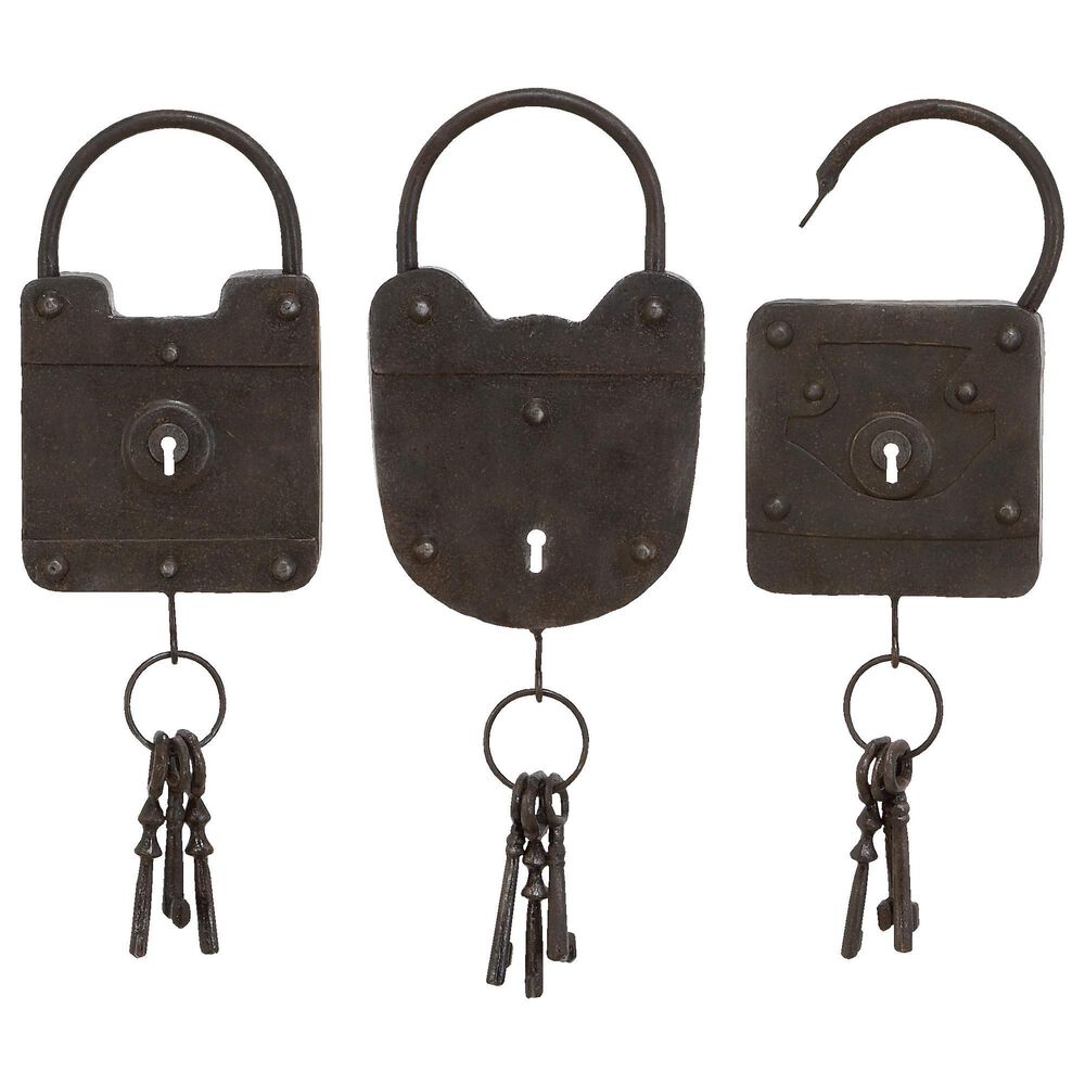 Maple and Jade 16" x 6" Padlock Wall Decor in Black (Set of 3), , large
