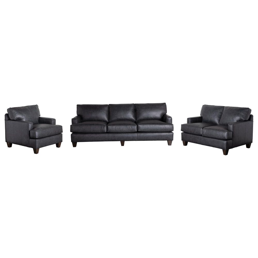 Craftmaster Furniture Corp 3-Piece Stationary Leather Living Room Set in Dark Gray, , large