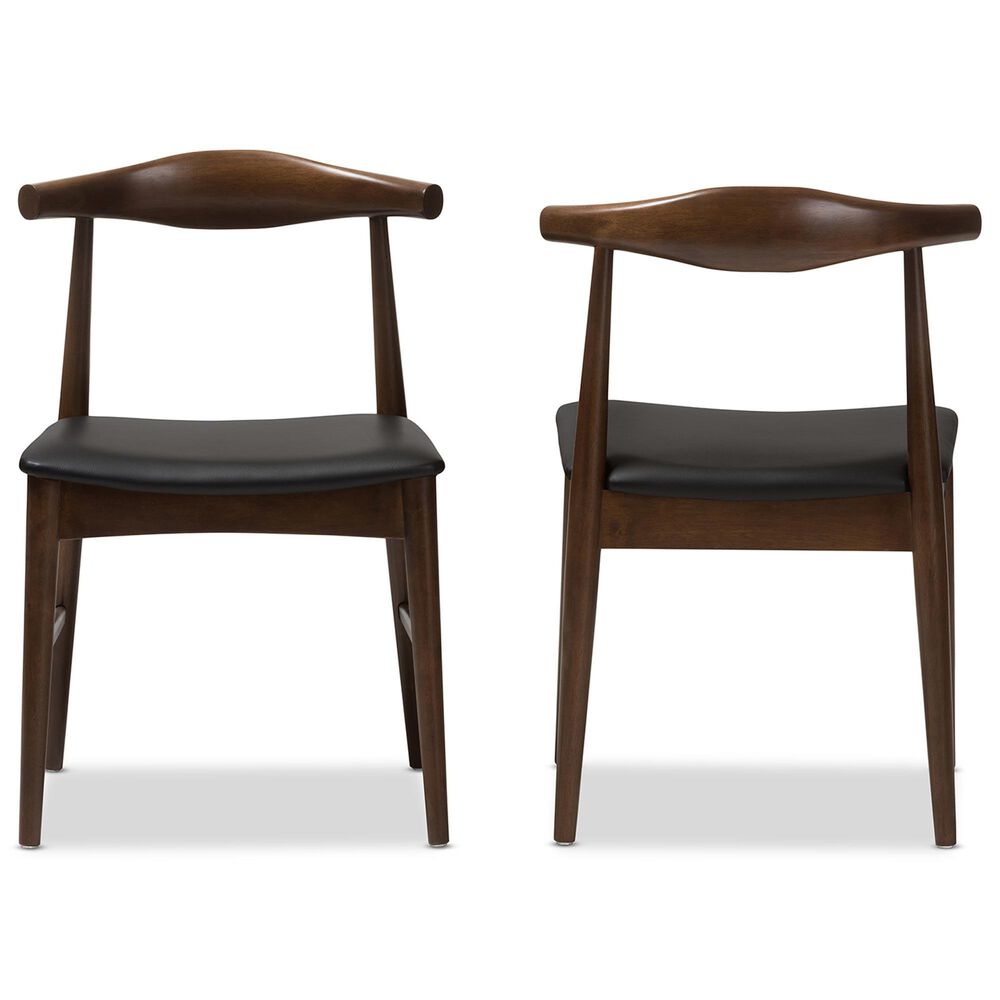 Baxton Studio Winton Side Chair with Black Cushion in Walnut Brown (Set of 2), , large