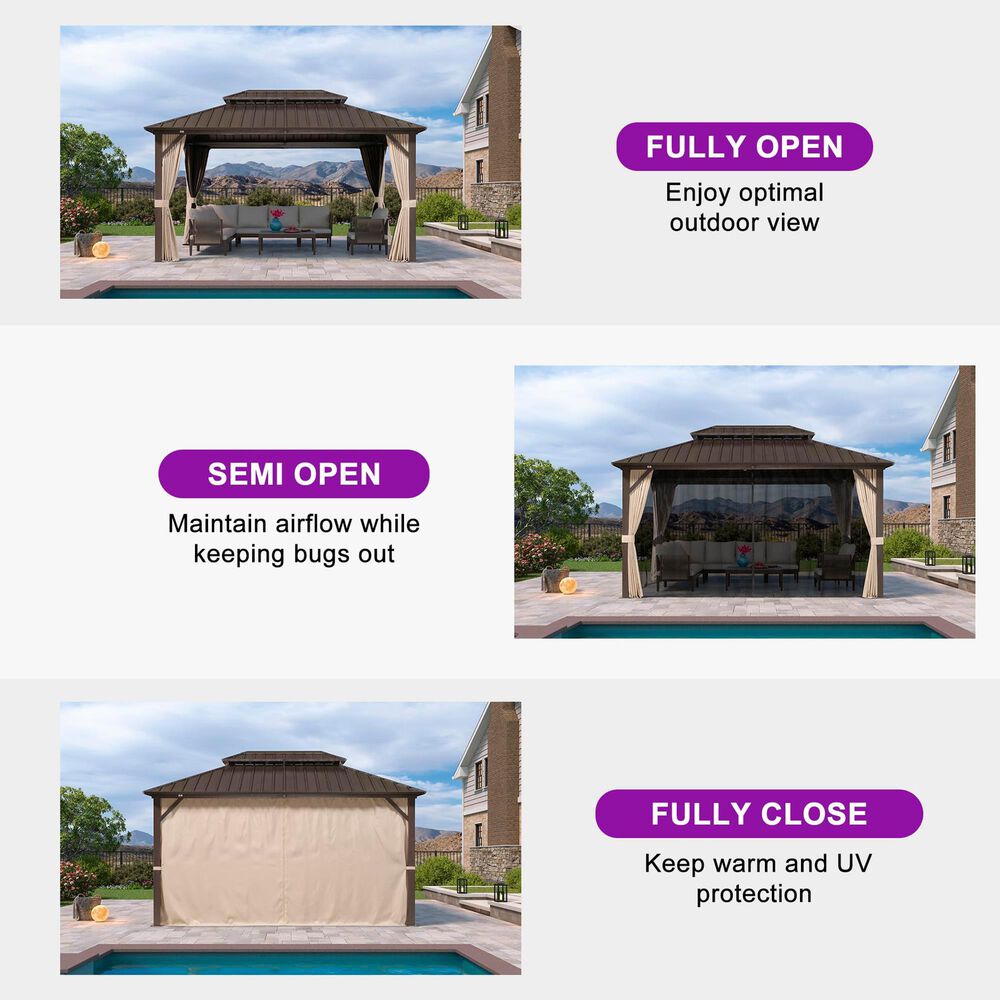 HOMLUX 10' x 14' Outdoor Hardtop Gazebo with Galvanized Steel Double Roof in Brown, , large