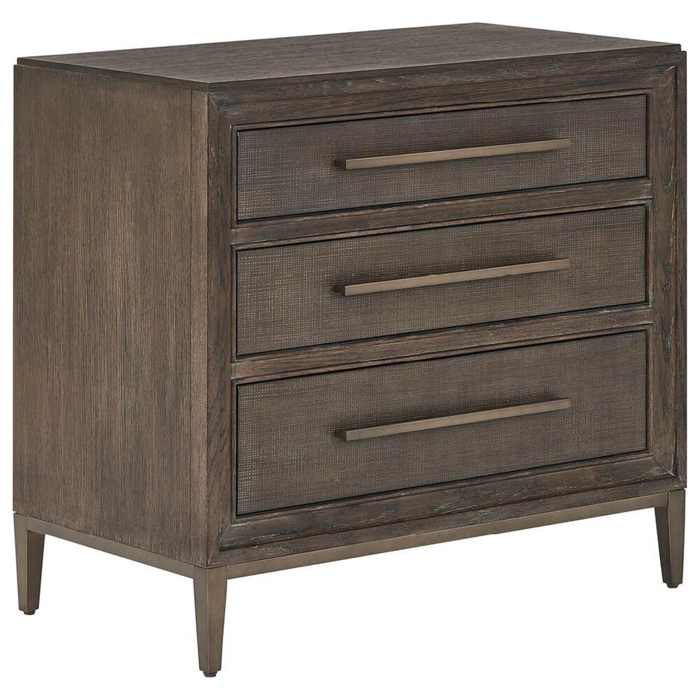 Furniture Worldwide Montclair 3-Drawer Nightstand in Medium Brown and Smoked Gold with Outlets and USB Ports, , large