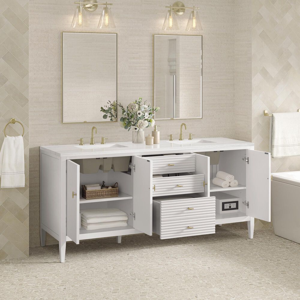 James Martin Vanities Myrrin 72&quot; Double Vanity in Bright White with 3 cm Arctic Fall Solid Surface Top, , large