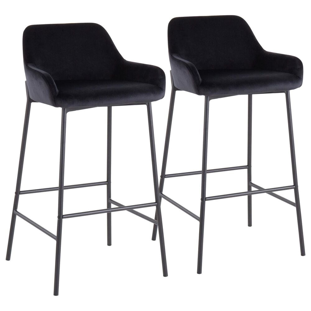 LumiSource Daniella Bar Stool with Black Velvet Upholstery in Black (Set of 2), , large