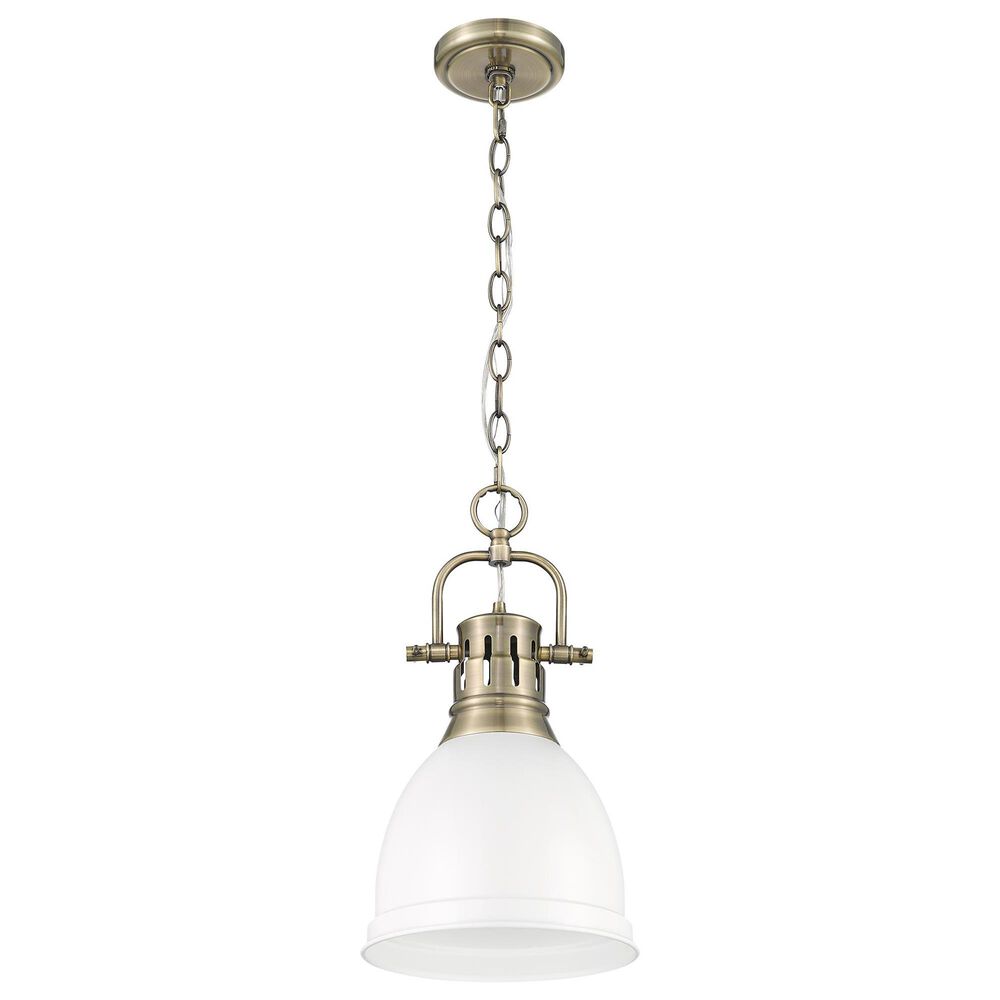 Golden Lighting Duncan 1-Light Small Pendant with Chain and Matte White Shade in Aged Brass, , large