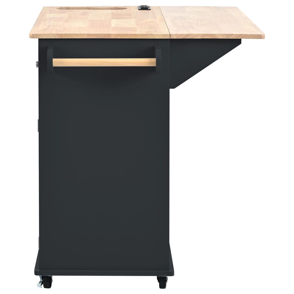 HOMLUX Kitchen Island with Power Outlet and Drop Leaf in Black, , large