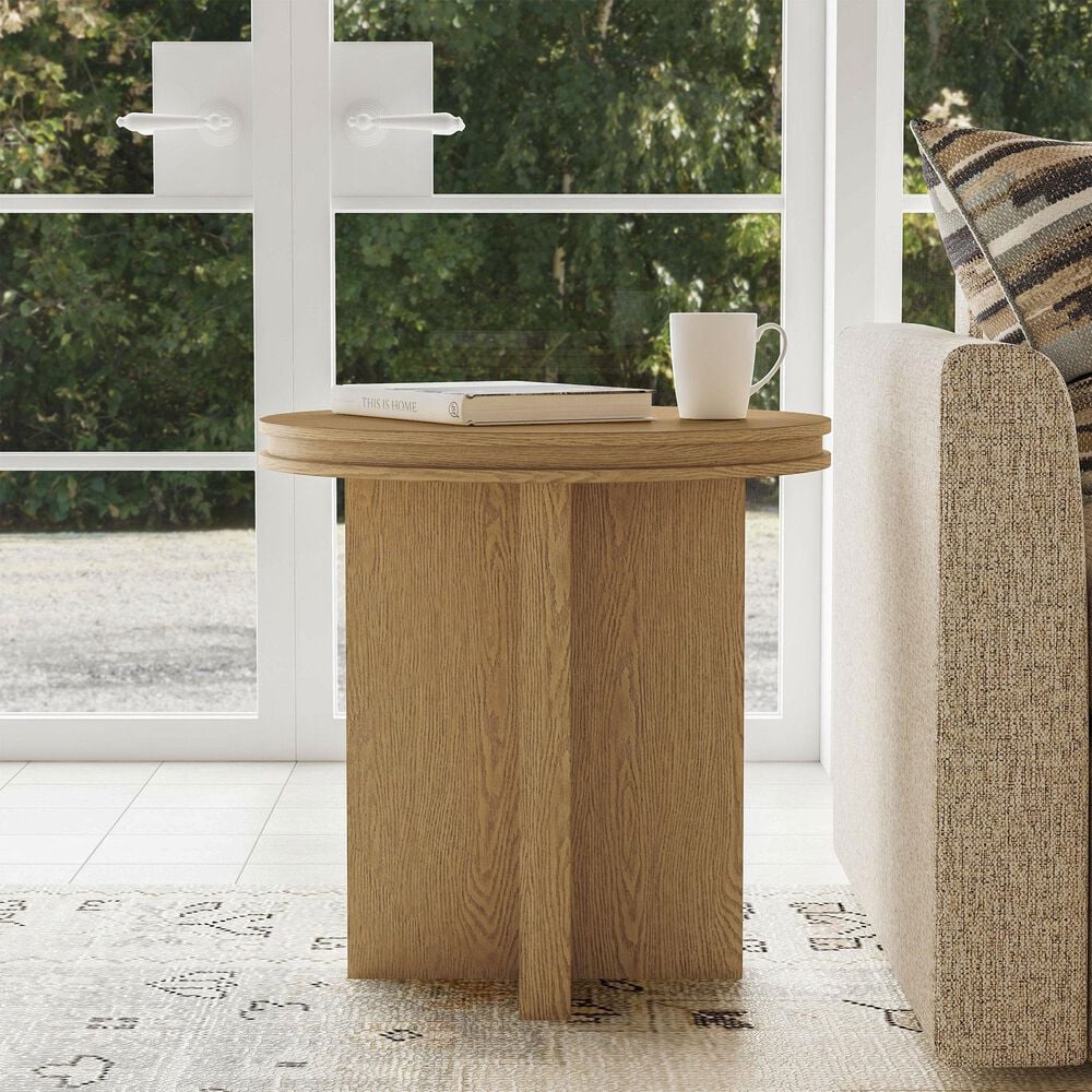 Flexsteel Waterfall Round End Table in Light Oak, , large