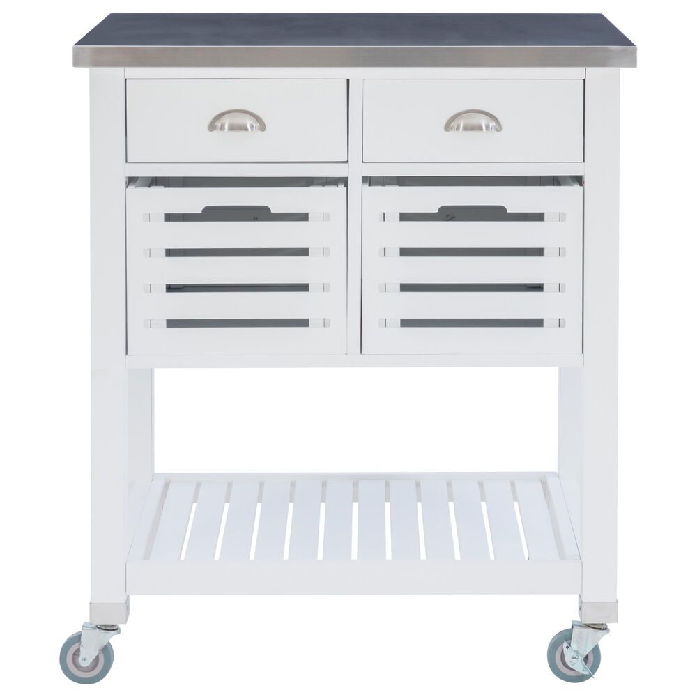 Linon Home Decor Robbin Kitchen Cart in White and Stainless Steel, , large