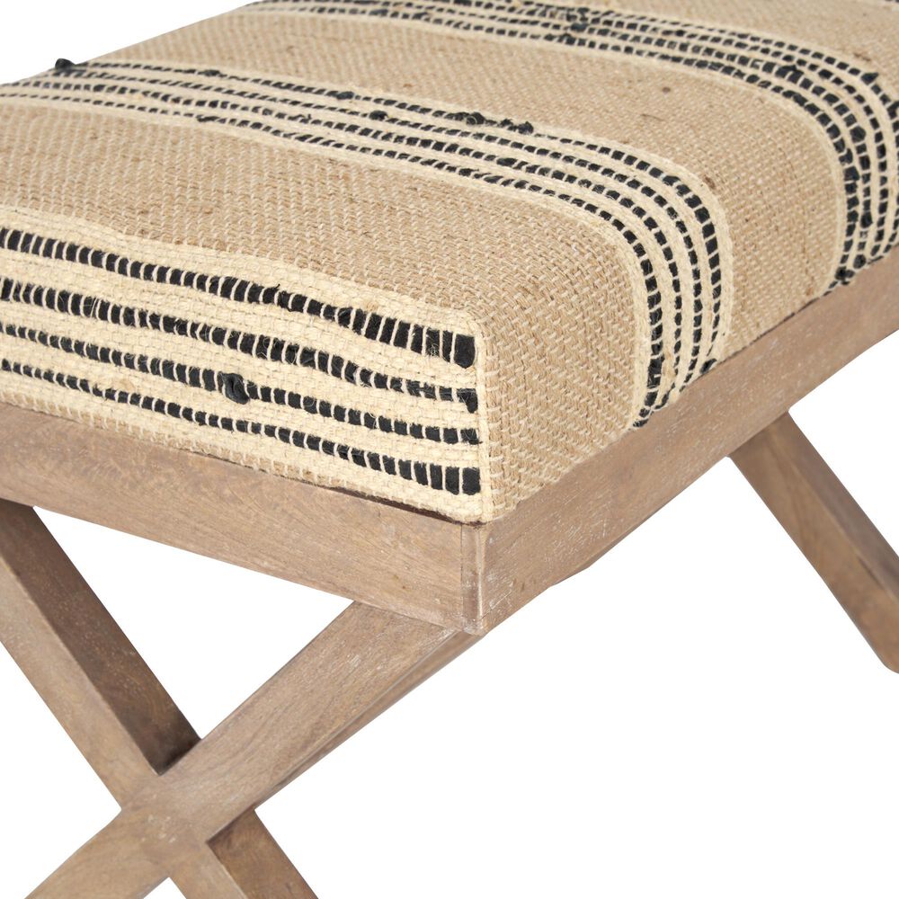 Mercana Solis Accent Bench with Beige and Black Stripe Cushion Seat in Brown, , large