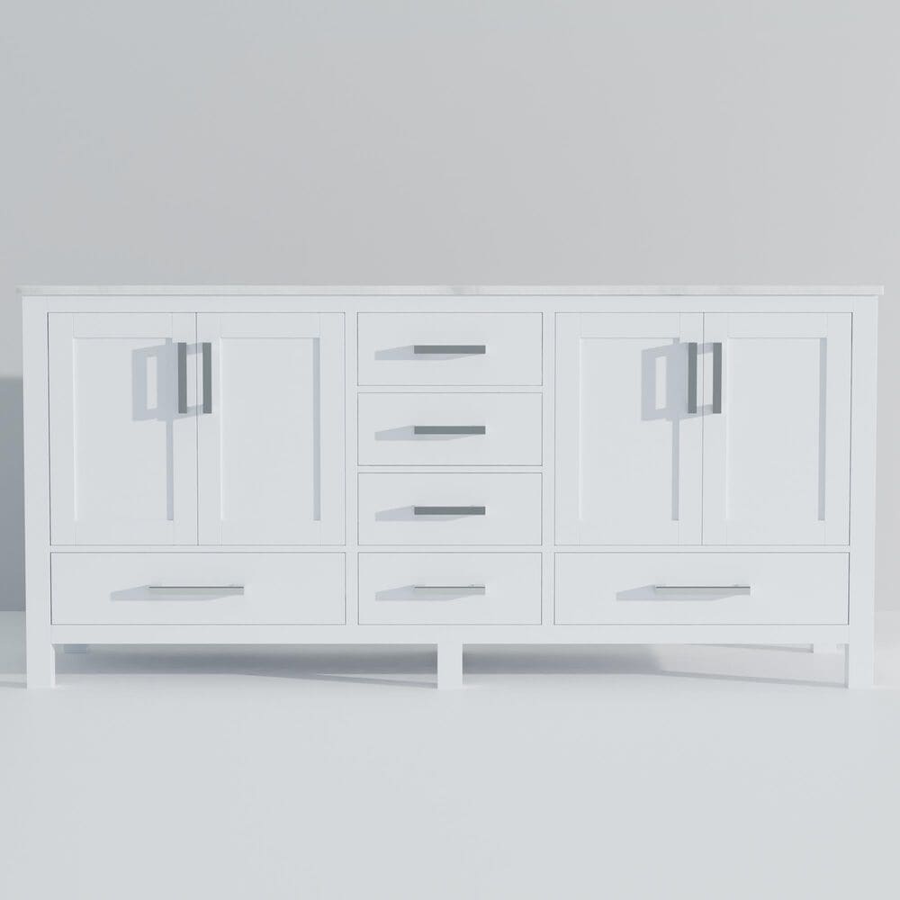 Lexora Home Jacques 72&quot; Double Bathroom Vanity in White with 2 cm White Carrara Marble Top and Rectangular Sinks, , large