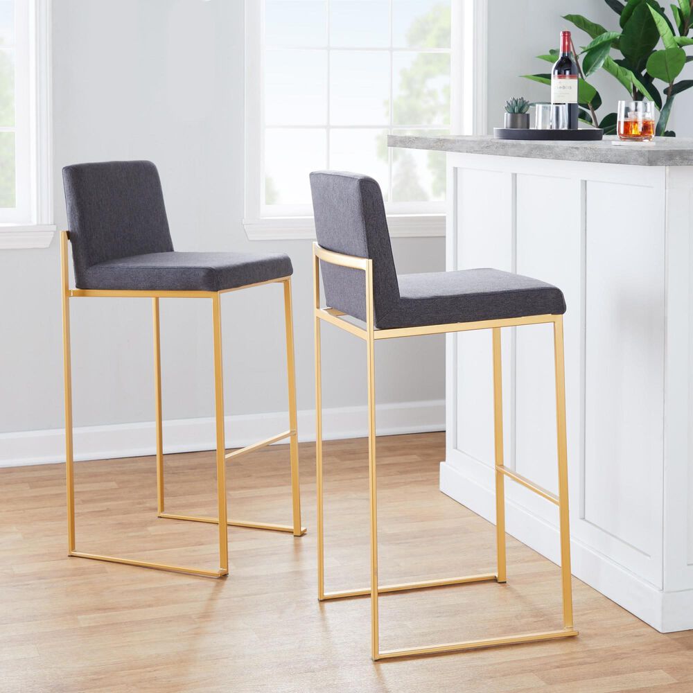 Lumisource Fuji High Back Barstool with Charcoal Fabric in Gold &#40;Set of 2&#41;, , large