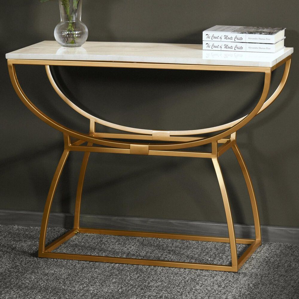 Stylecraft Lamps Inc Loren Console Table in Gold and White, , large