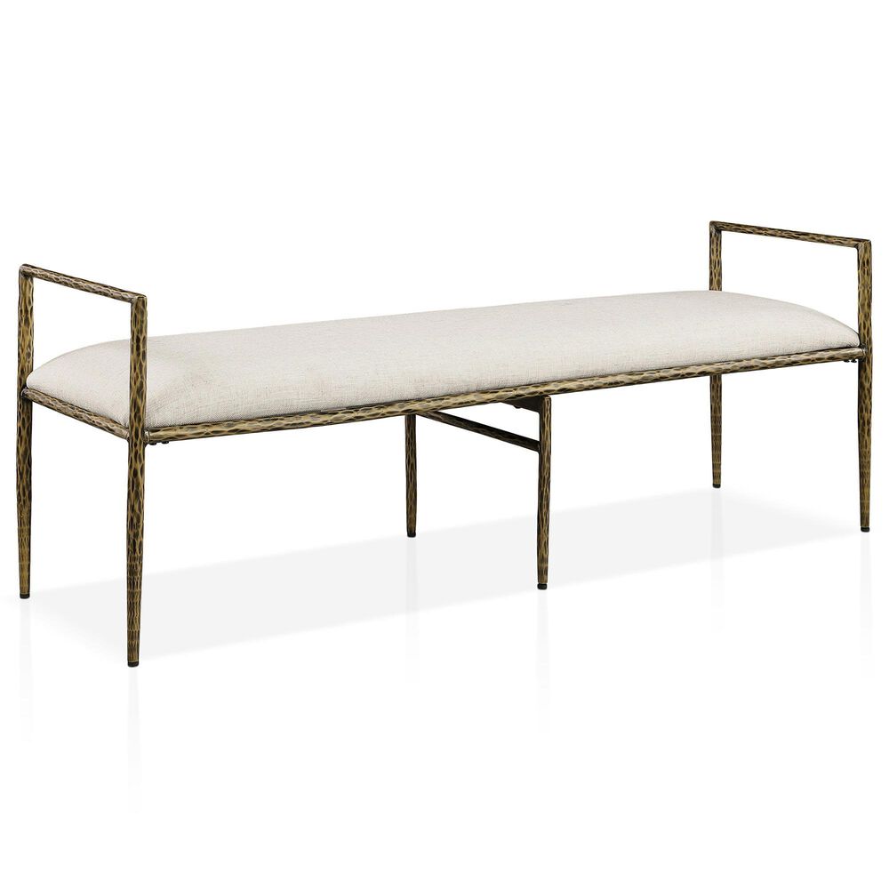Furniture of America Lalia Metal Padded Upholstered Bench in Matte Gold, , large