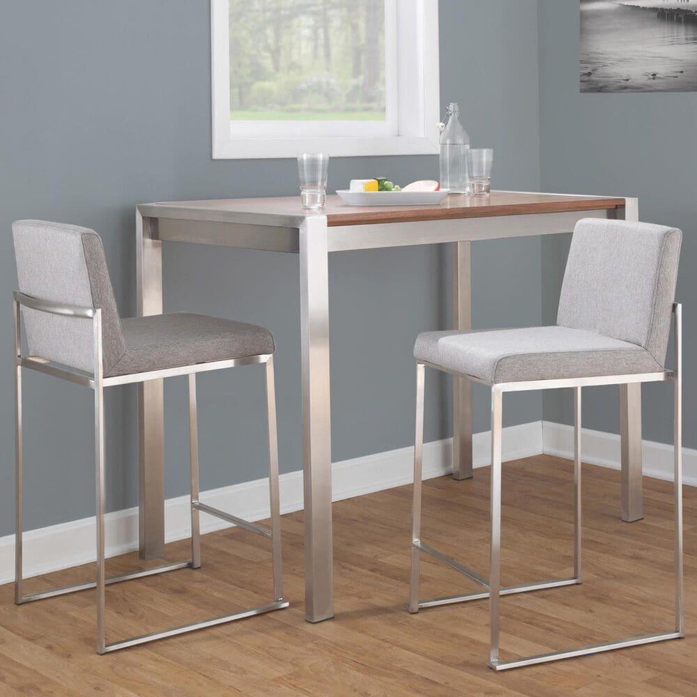 Lumisource Fuji High Back Counter Stool with Grey Fabric Cushion in Stainless Steel &#40;Set of 2&#41;, , large