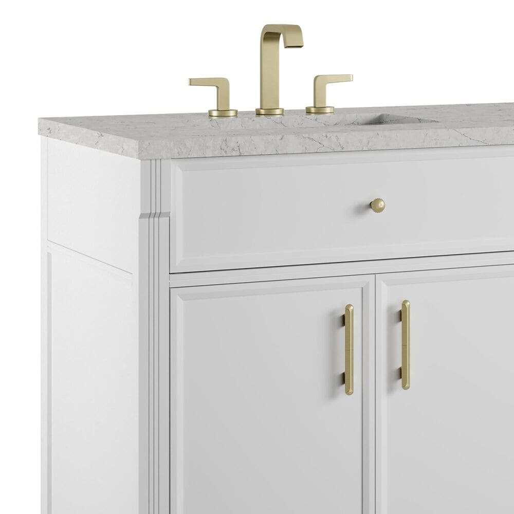 James Martin Bellshire 72" Double Bathroom Vanity in Bright White with 3 cm Eternal Jasmine Pearl Silestone Top and Rectangular Sinks, , large
