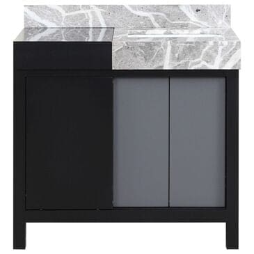 Lexora Home Zilara 36" Single Bathroom Vanity in Black and Grey with 11 cm Castle Grey Marble Top and Rectangular Sink, , large