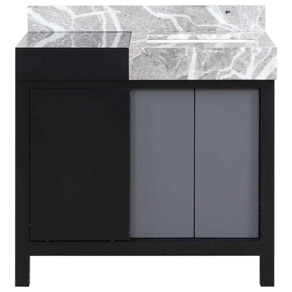 Lexora Home Zilara 36" Single Bathroom Vanity in Black and Grey with 11 cm Castle Grey Marble Top and Rectangular Sink, , large