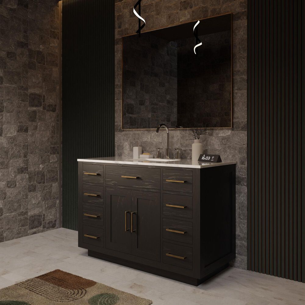 Lexora Home Abbey 48" Single Bathroom Vanity in Black Oak with 2 cm White Carrara Marble Top and Rectangular Sink, , large