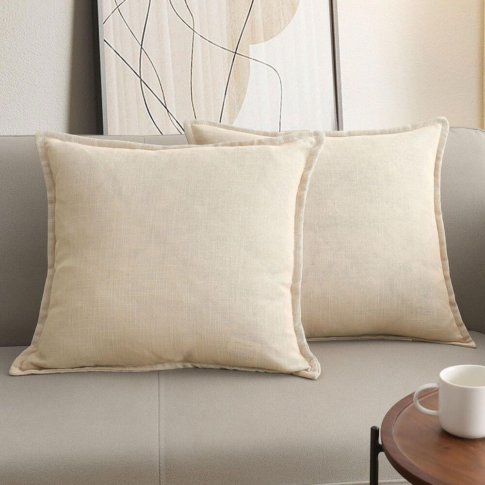BCP Home 20" x 20" Faux Linen Throw Pillow in Fog (Set of 2), , large