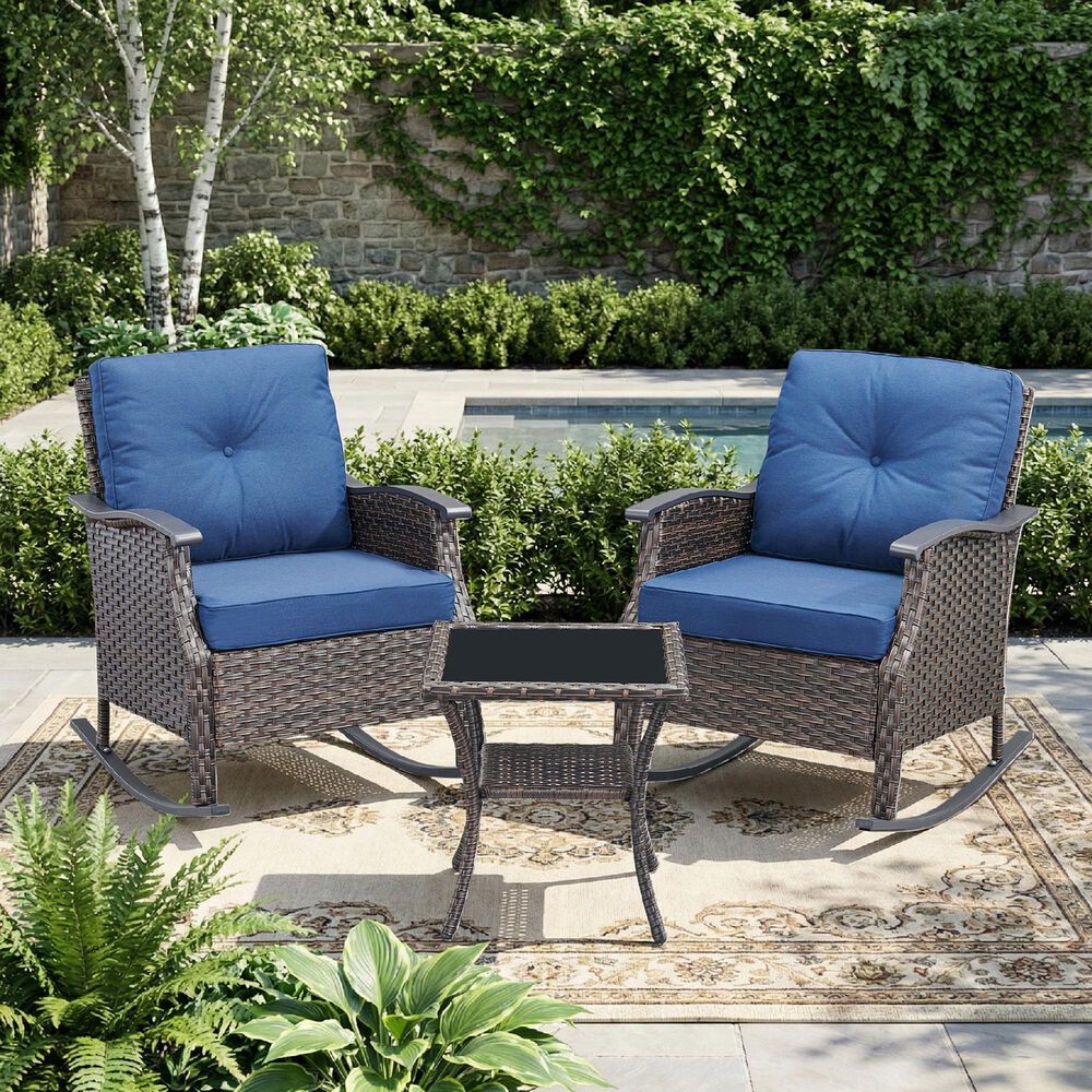 Sunwell Garden 20" Patio Square Side Table with Frosted Glass Top in Brown, , large