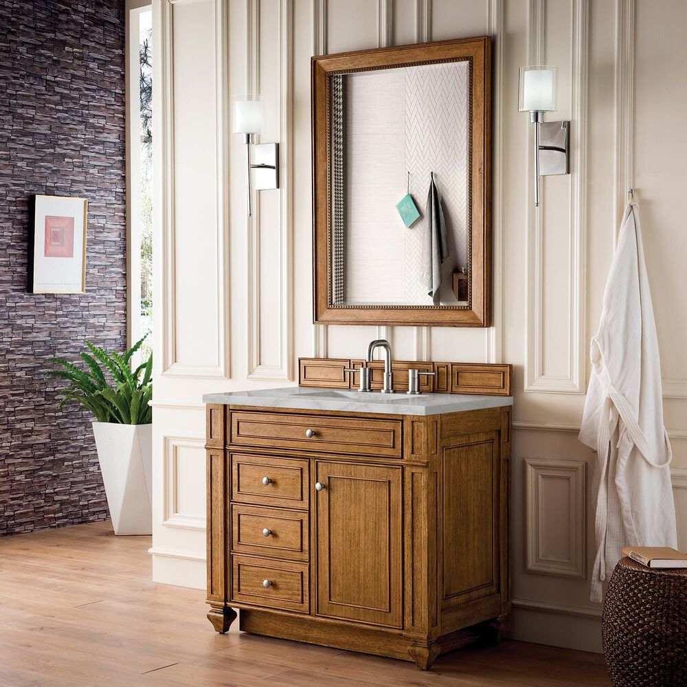 James Martin Vanities Bristol 36&quot; Single Bathroom Vanity in Saddle Brown with 3 cm Victorian Silver Quartz Top and Rectangular Sink, , large