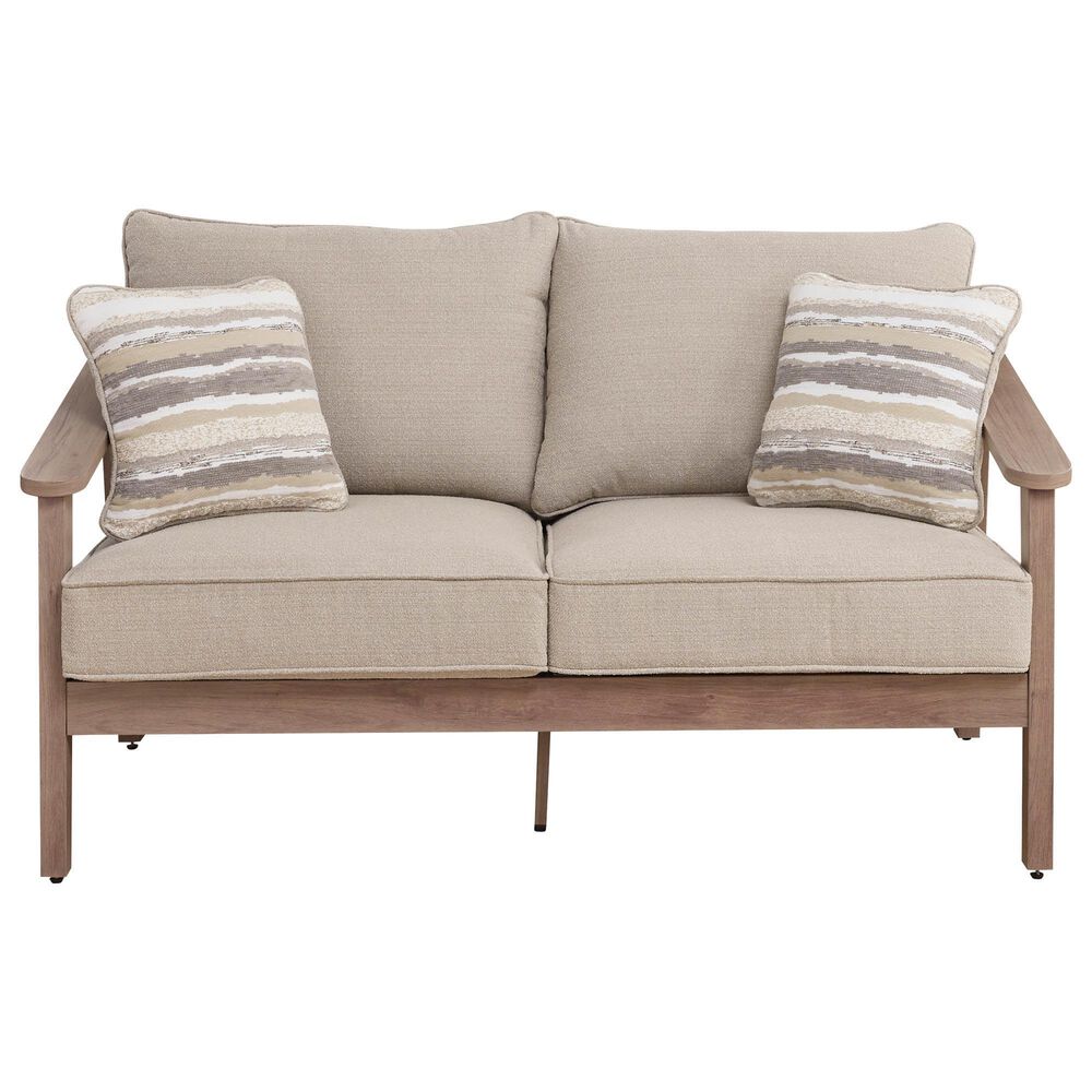Ashley Harmony Headlands Outdoor Loveseat with Cushion in Natural and Gray, , large