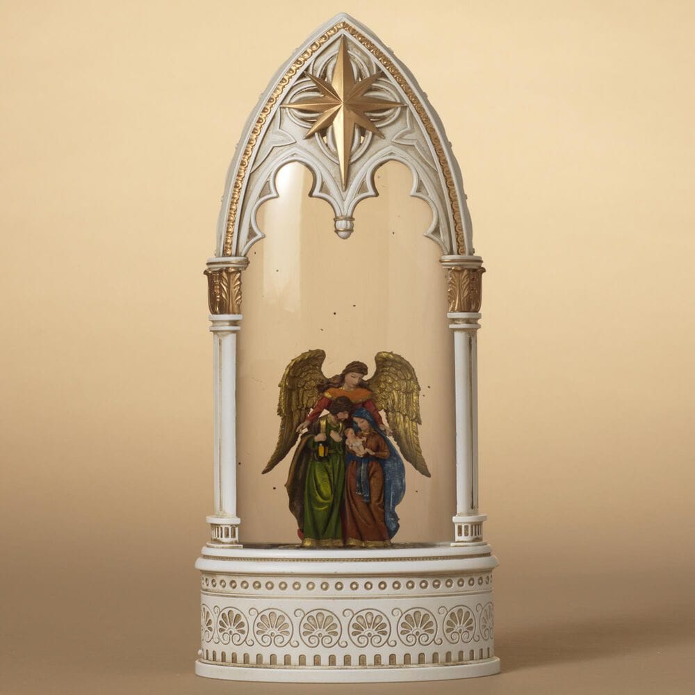 The Gerson Company 11.8&quot; Lighted Nativity Spinning Water Globe in Ivory White, Gold and Clear, , large