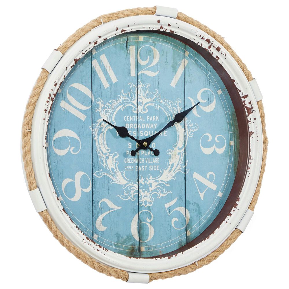 Maple and Jade 17" Wall Clock in Distressed White and Blue, , large