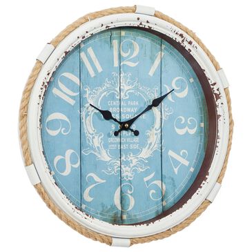 Maple and Jade 17" Wall Clock in Distressed White and Blue, , large