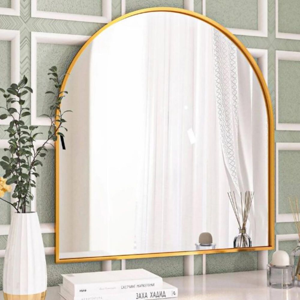 HOMLUX 32" x 34" Decorative Bathroom Wall Mirror in Gold, , large