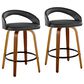 LumiSource Grotto 26" Swivel Counter Stool with Black Faux Leather Upholstery in Walnut and Black (Set of 2), , large