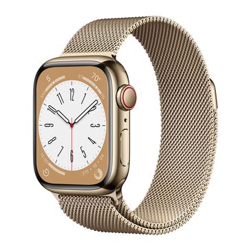Apple Watch Series 8 GPS + Cellular 45mm Gold Stainless Steel Case with Gold Milanese Loop, , large