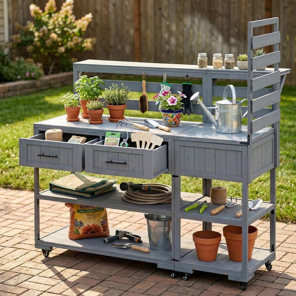 HOMLUX 62.3'' Outdoor Kitchen Island in Gray, , large