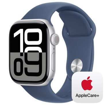 Apple Watch Series 10 GPS + Cellular 42mm Silver Aluminum Case with Denim Sport Band - S/M, , large