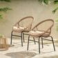 Hearth and Haven Edgar Outdoor Dining Chair with Beige Cushions in Brown (Set of 2), , large