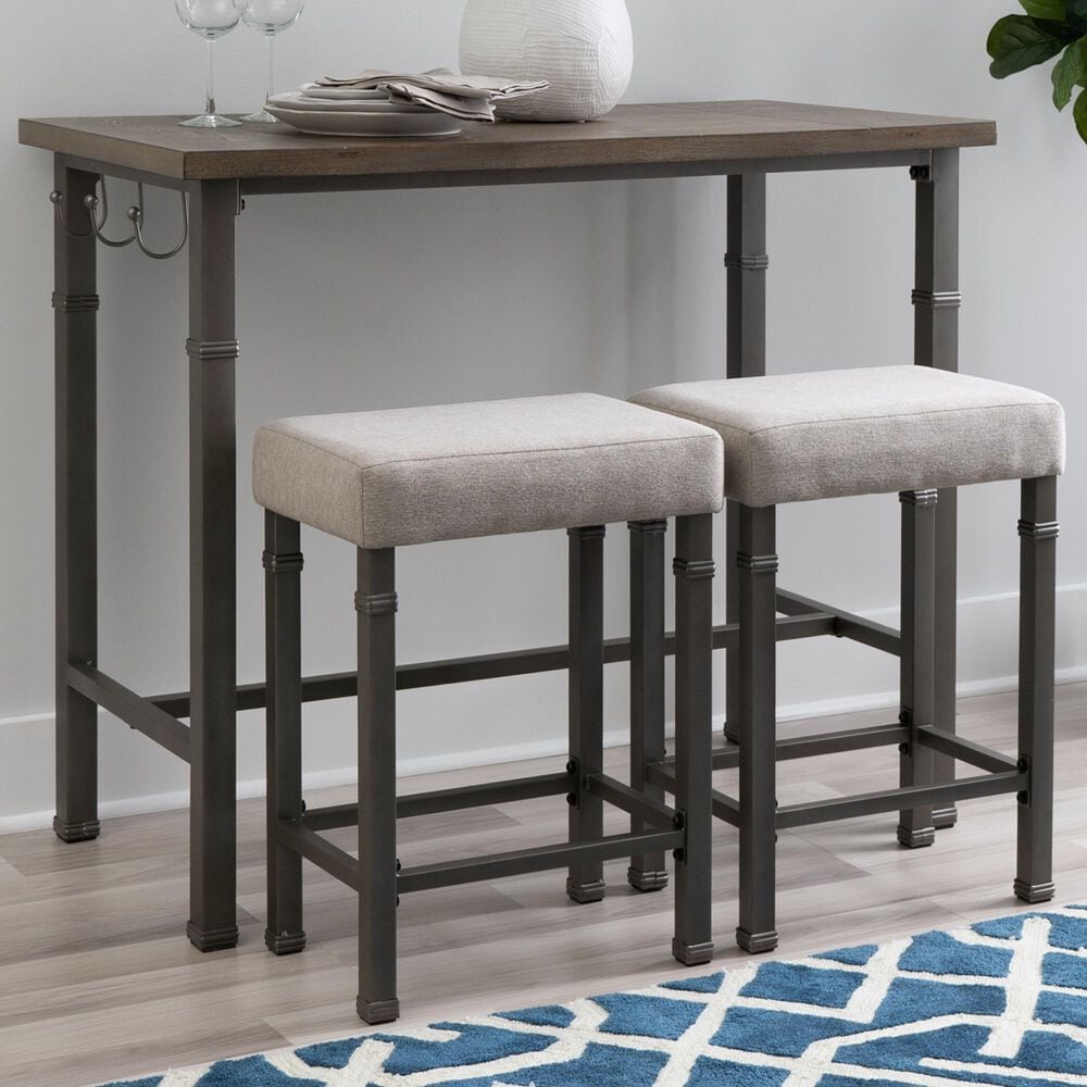 Linon Home Decor Austin 3-Piece Pub Set in Pewter and Grey Wash, , large