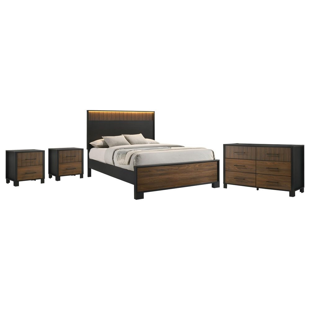 Crown Mark Nemy 4 Piece King LED Panel Bedroom Set in Brown, , large